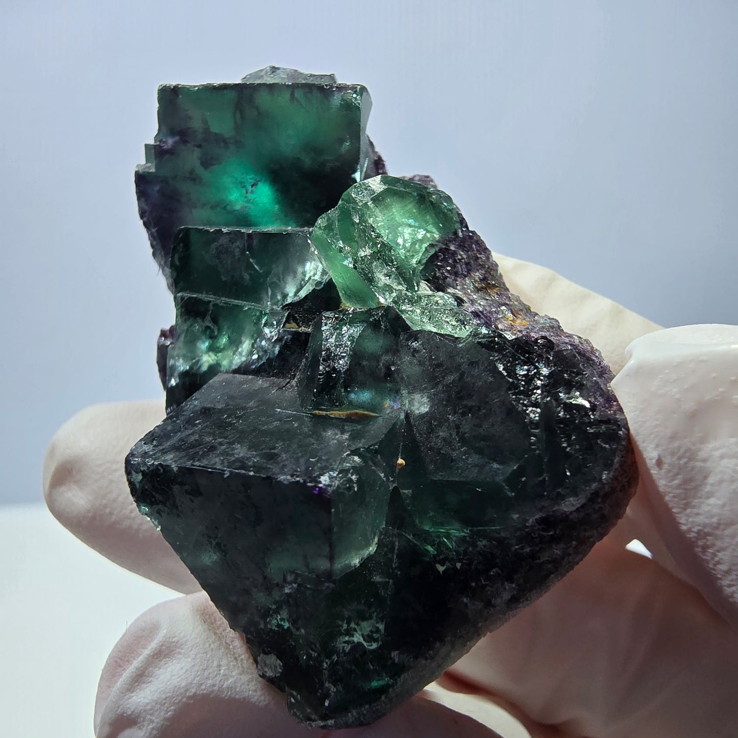 Rare spécimen de cube de fluorite fantôme, vert-violet, Okorusu, Namibie, 49 x 30 x 20 mm