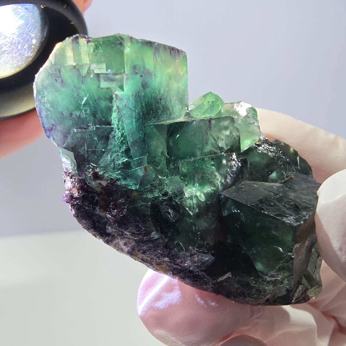 Rare spécimen de cube de fluorite fantôme, vert-violet, Okorusu, Namibie, 49 x 30 x 20 mm