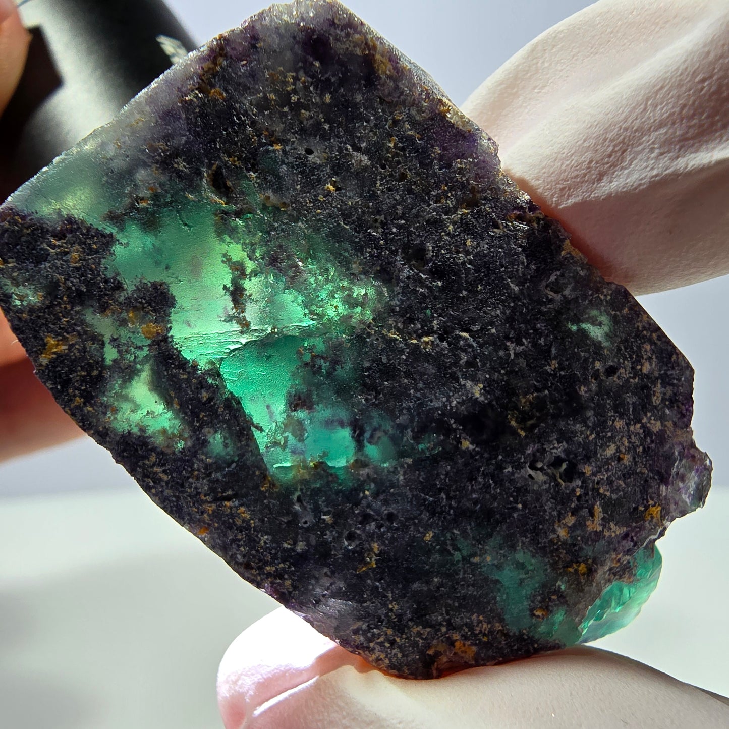 Rare spécimen de cube de fluorite fantôme, vert-violet, Okorusu, Namibie, 49 x 30 x 20 mm