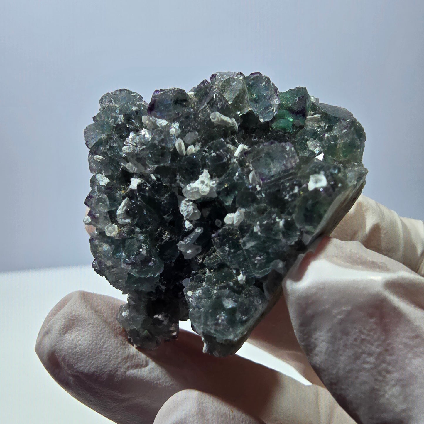 Spécimen de cube de fluorite fantôme, vert-violet zonal, Okorusu, Namibie, 35 x 35 x 28 mm