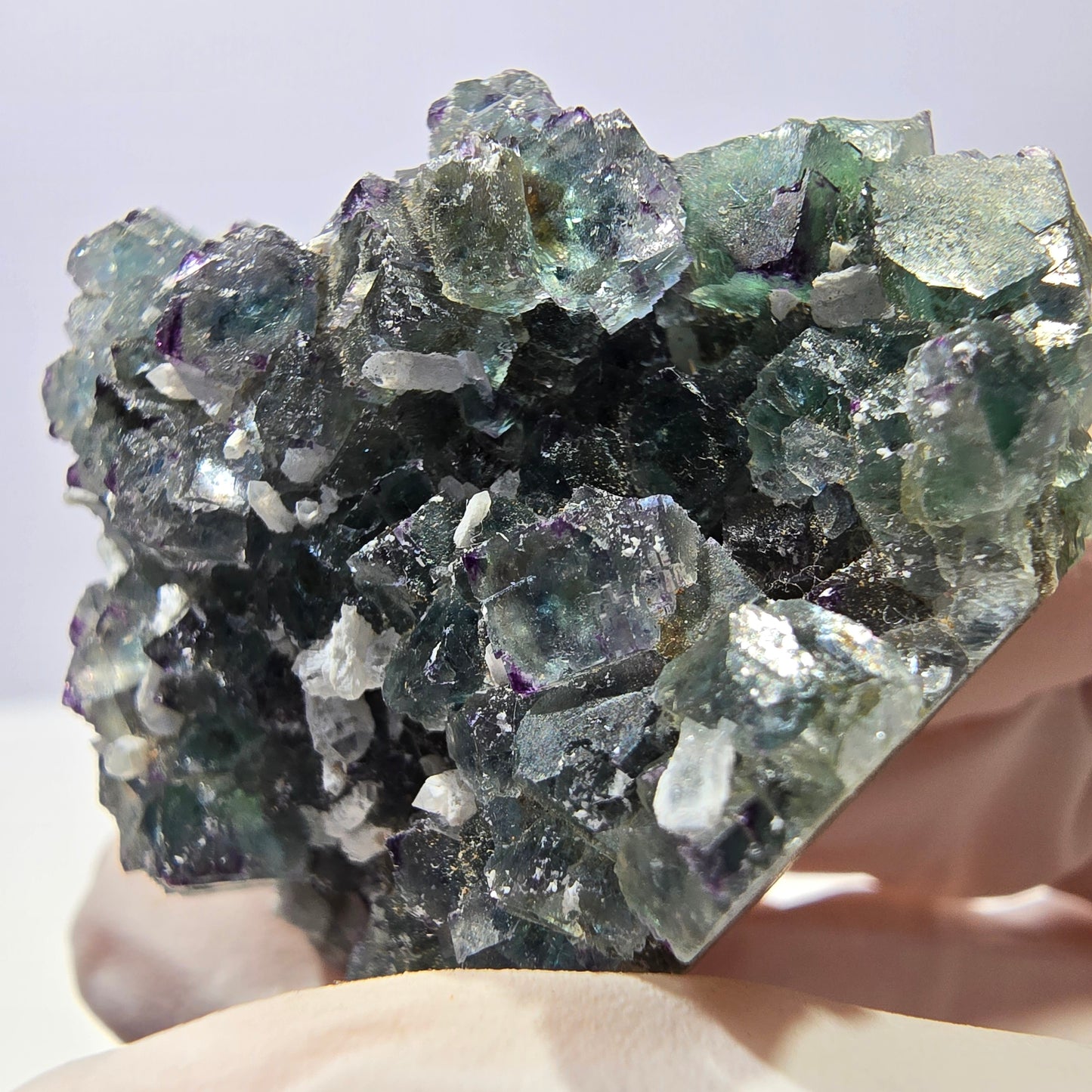 Spécimen de cube de fluorite fantôme, vert-violet zonal, Okorusu, Namibie, 35 x 35 x 28 mm