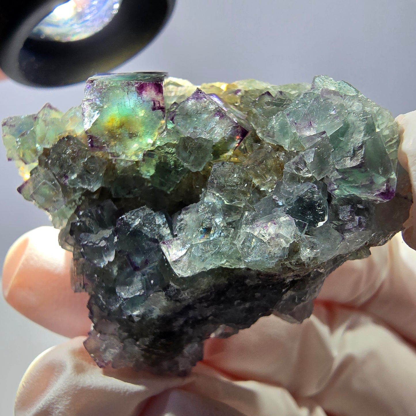 Spécimen de cube de fluorite fantôme, vert-violet zonal, Okorusu, Namibie, 35 x 35 x 28 mm