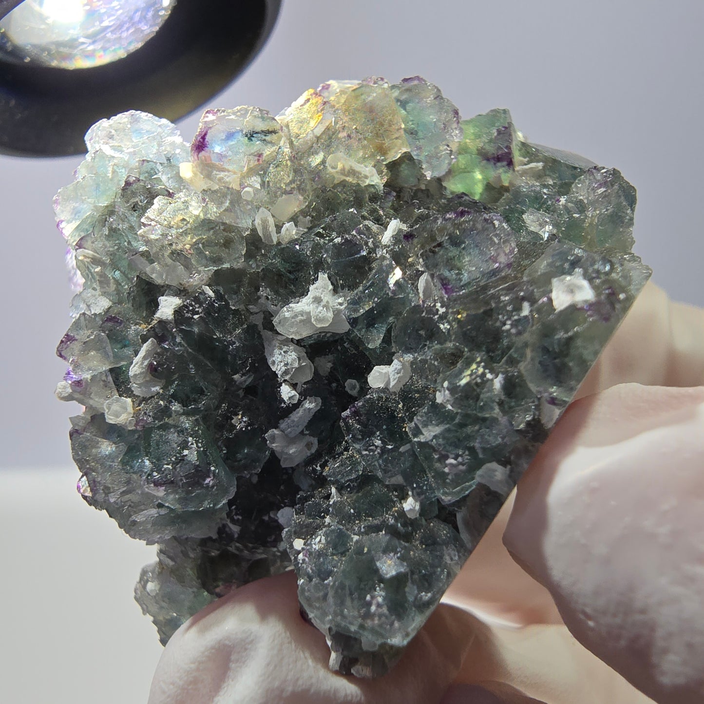 Spécimen de cube de fluorite fantôme, vert-violet zonal, Okorusu, Namibie, 35 x 35 x 28 mm