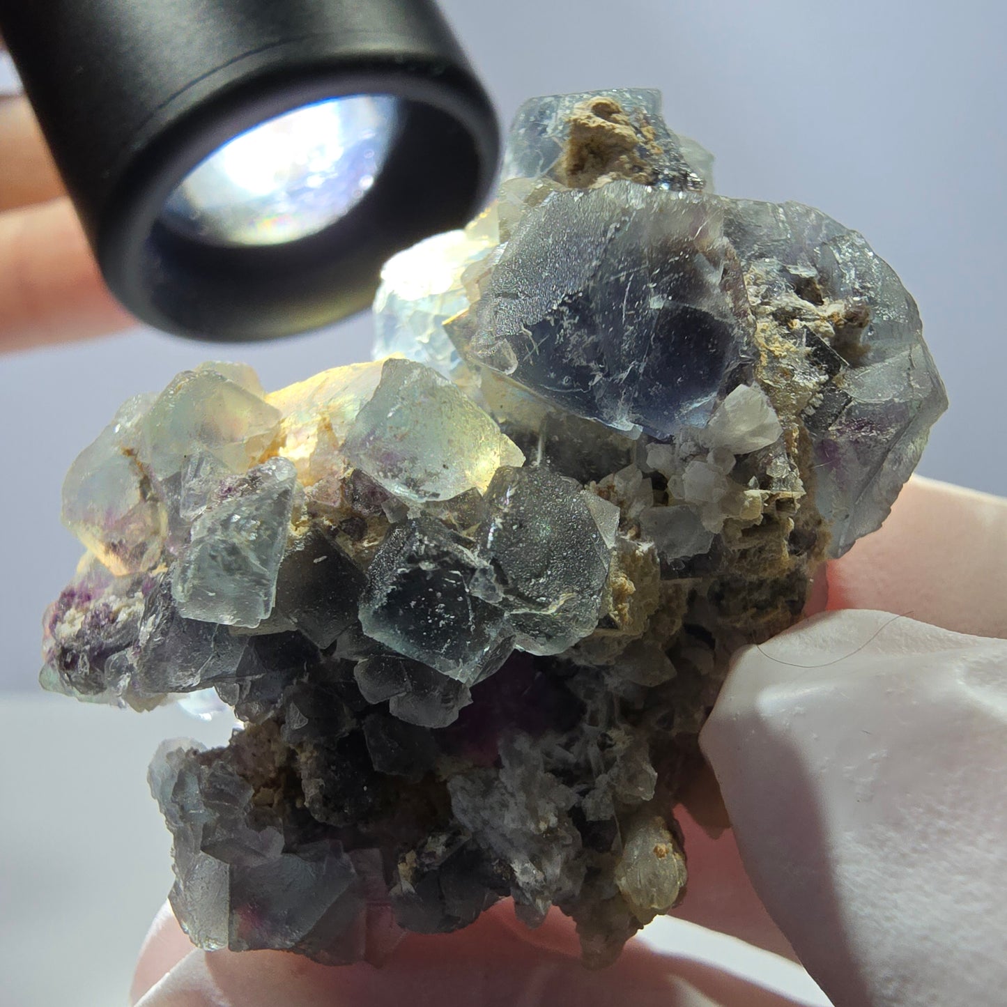 Cube de fluorite fantôme, spécimen de quartz vert violet, Okorusu, Namibie, 43 x 32 x 20 mm