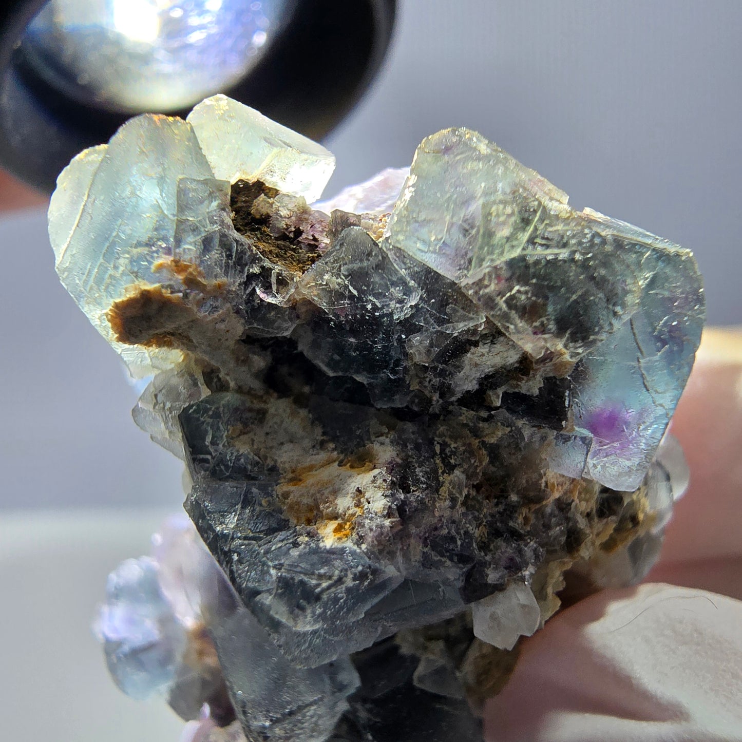 Cube de fluorite fantôme, spécimen de quartz vert violet, Okorusu, Namibie, 43 x 32 x 20 mm