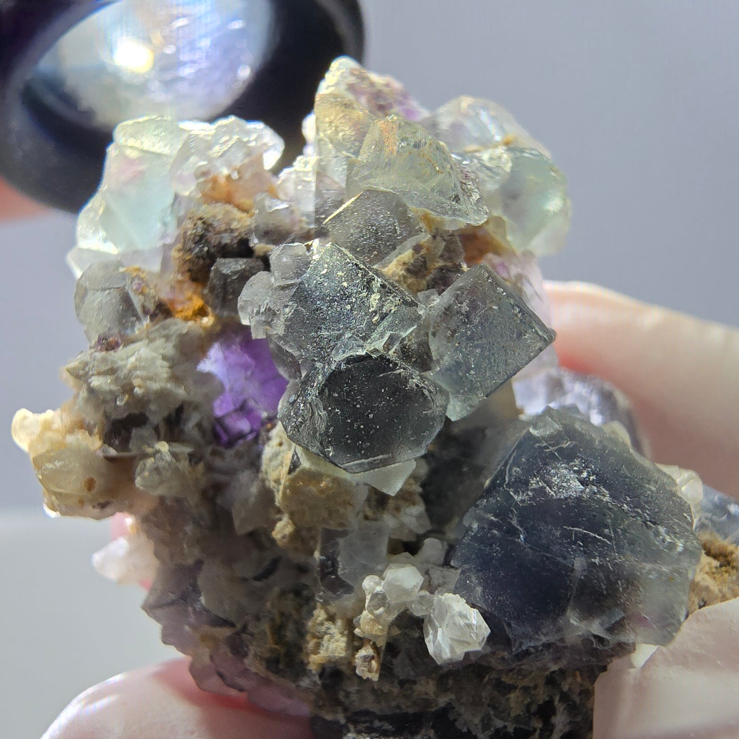 Cube de fluorite fantôme, spécimen de quartz vert violet, Okorusu, Namibie, 43 x 32 x 20 mm