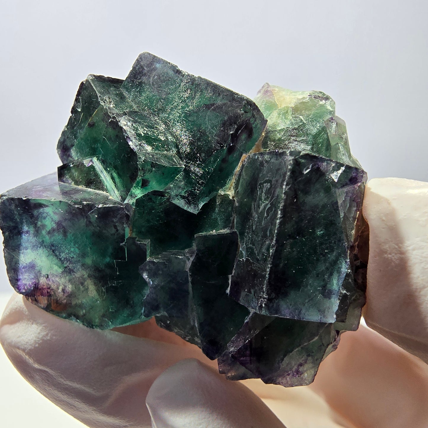 Spécimen de cube de fluorite fantôme parqueté vert violet Okorusu, Namibie 45*40*24 mm