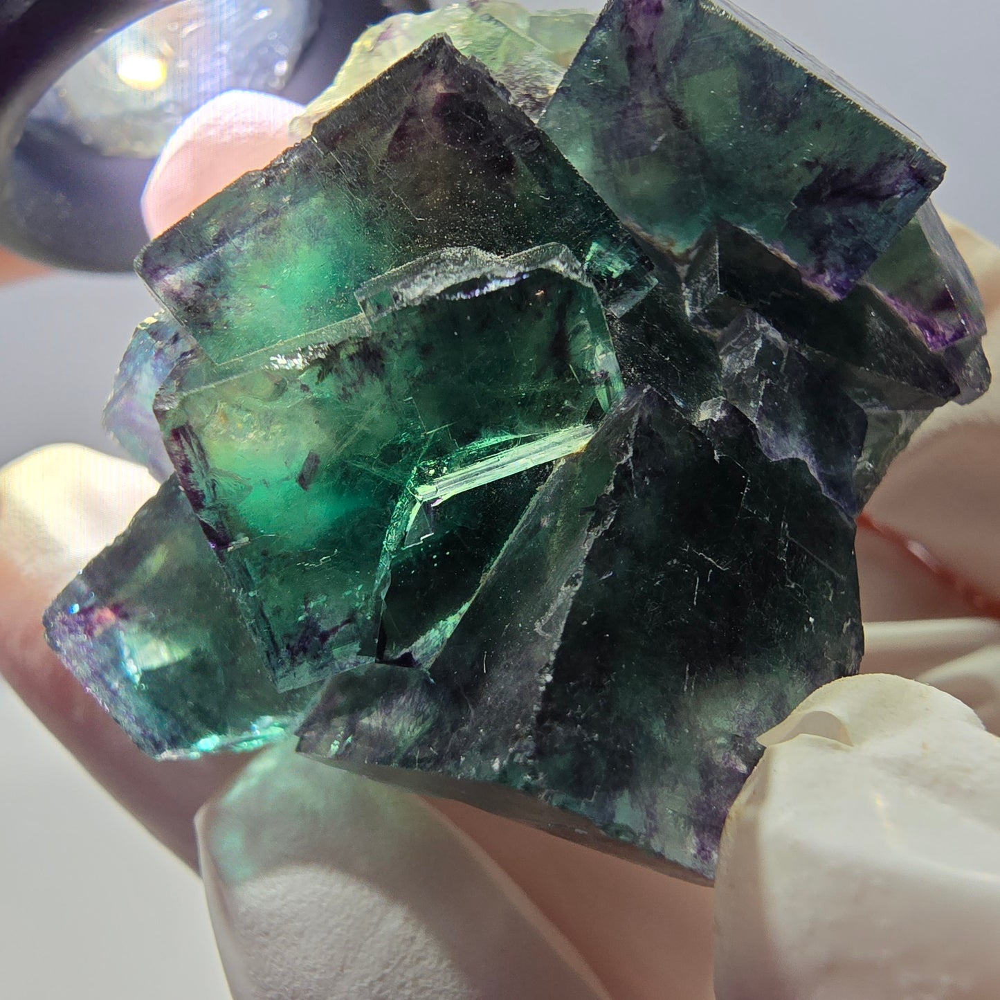 Spécimen de cube de fluorite fantôme parqueté vert violet Okorusu, Namibie 45*40*24 mm