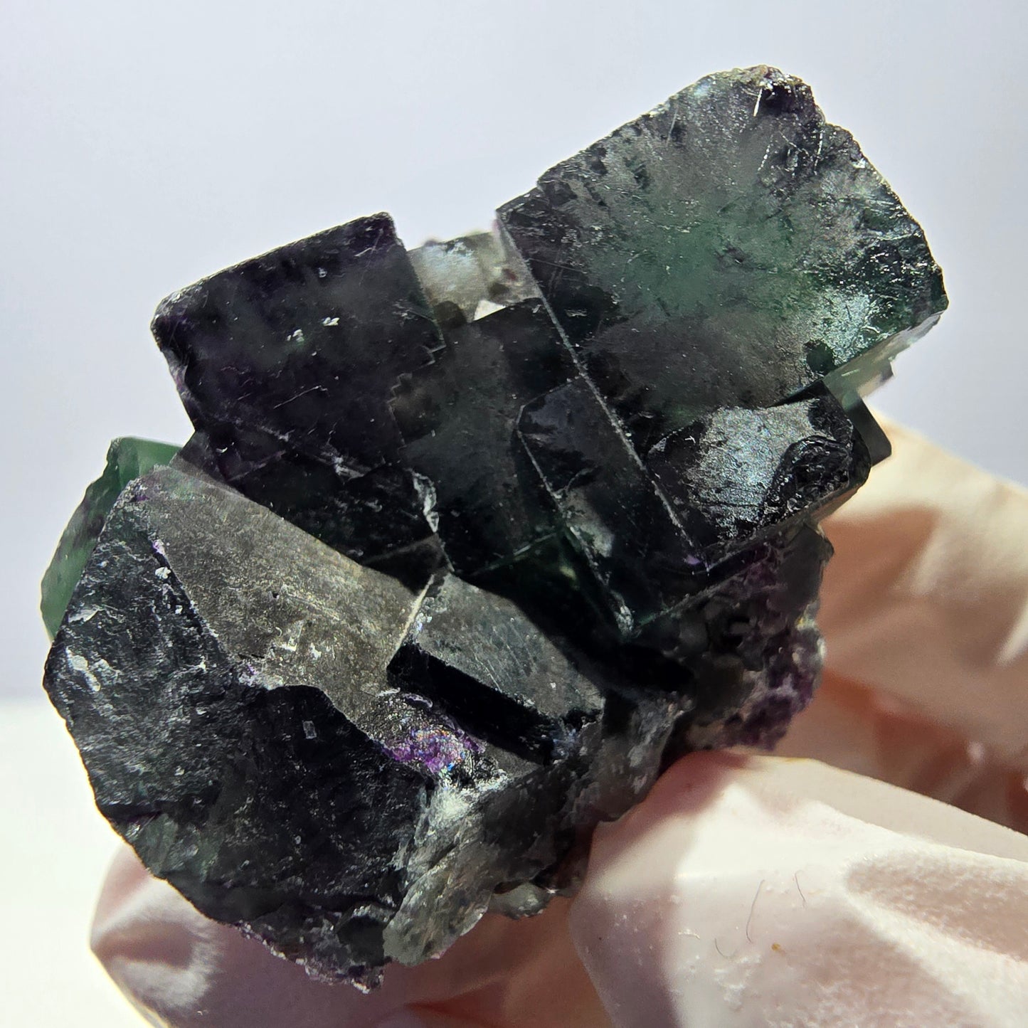 Spécimen de cube de fluorite fantôme parqueté vert violet Okorusu, Namibie 45*42*35 mm