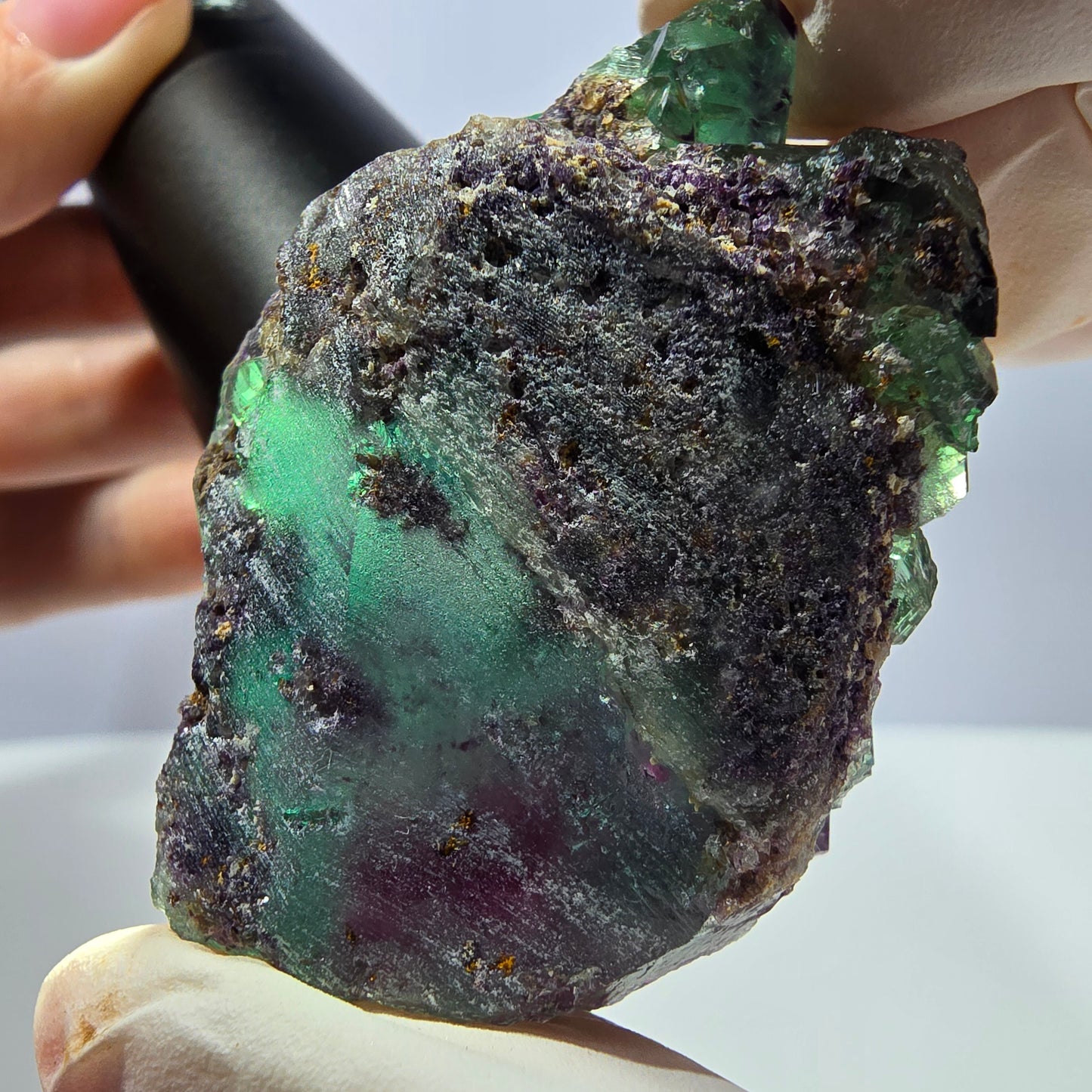 Spécimen de cube de fluorite fantôme parqueté vert violet Okorusu, Namibie 46*38*32mm