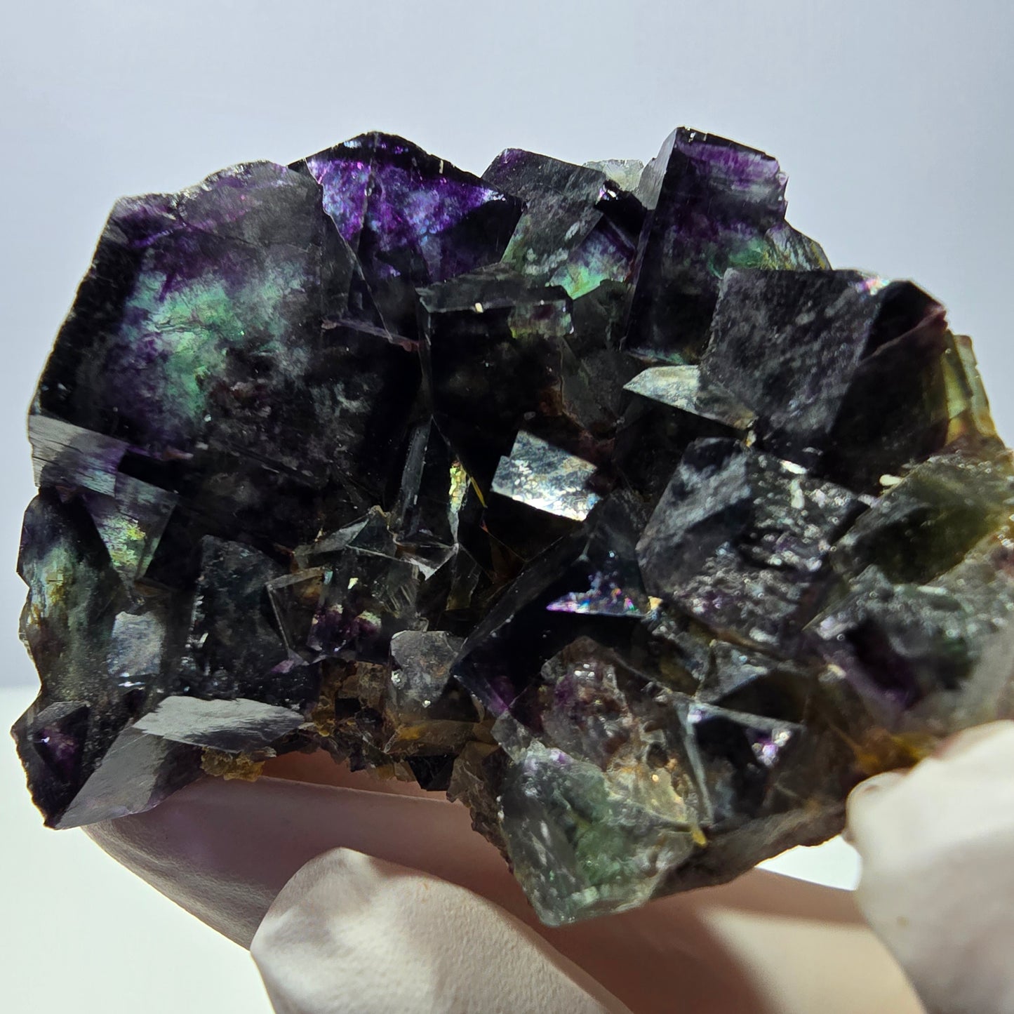 Spécimen de cube de fluorite fantôme, parqueté vert violet, Okorusu, Namibie 57*50*35 mm