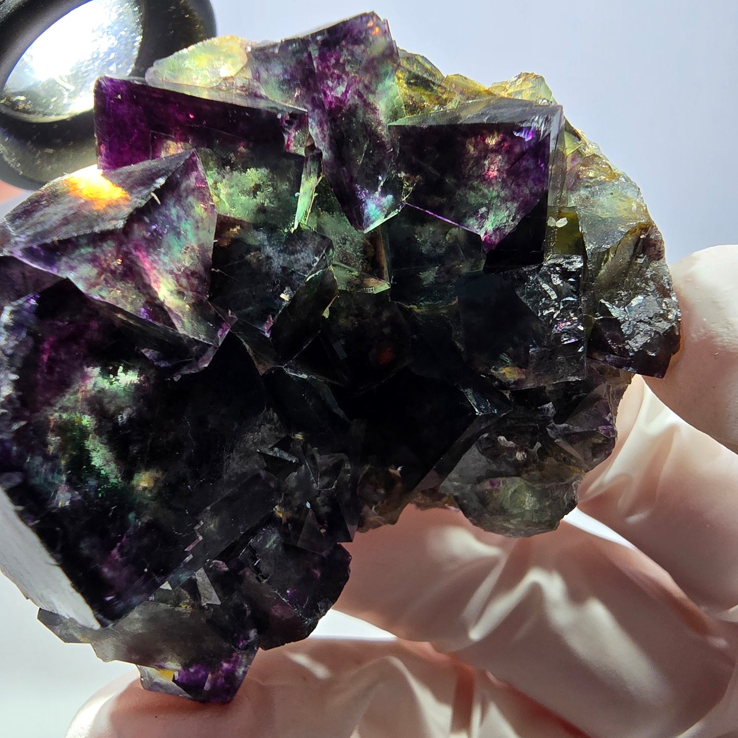 Spécimen de cube de fluorite fantôme, parqueté vert violet, Okorusu, Namibie 57*50*35 mm