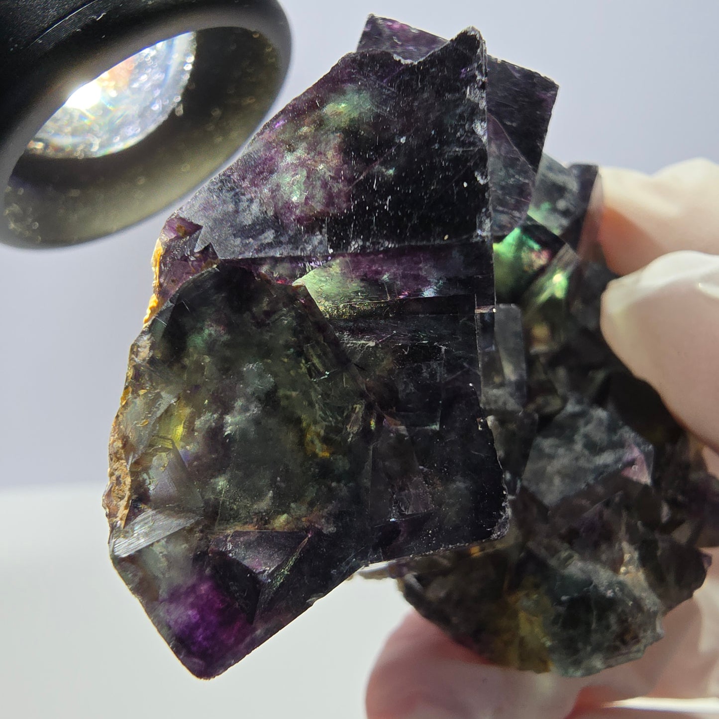 Spécimen de cube de fluorite fantôme, parqueté vert violet, Okorusu, Namibie 57*50*35 mm