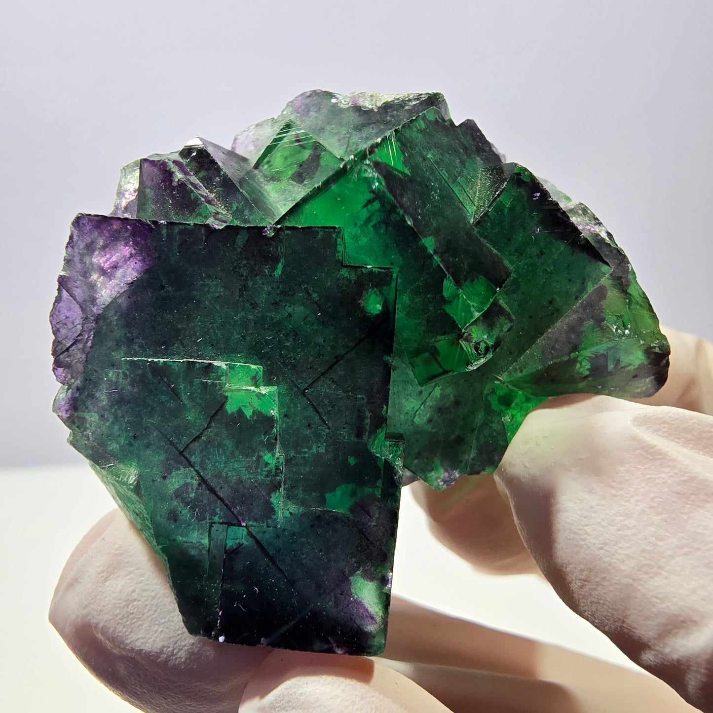 Spécimen de cube de fluorite fantôme parqueté vert violet Okorusu, Namibie 49*41*29mm