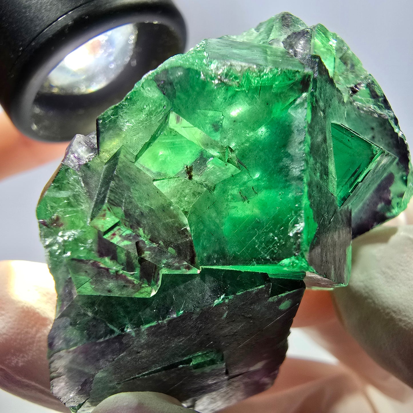Spécimen de cube de fluorite fantôme parqueté vert violet Okorusu, Namibie 49*41*29mm