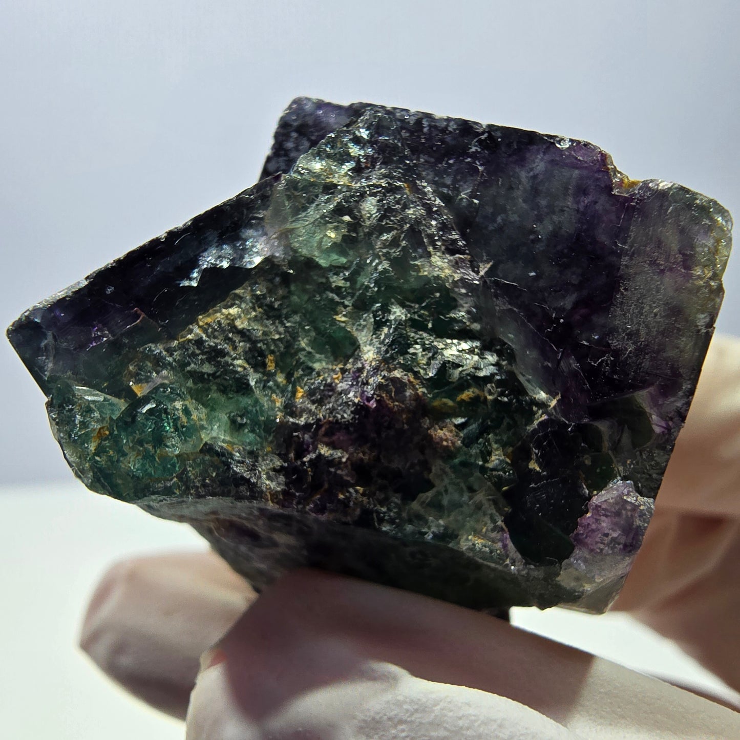 Spécimen de cube de fluorite fantôme parqueté vert violet Okorusu, Namibie 45*40*33mm