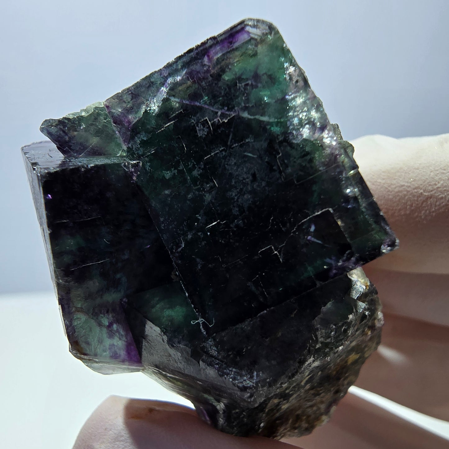 Spécimen de cube de fluorite fantôme parqueté vert violet Okorusu, Namibie 45*40*33mm