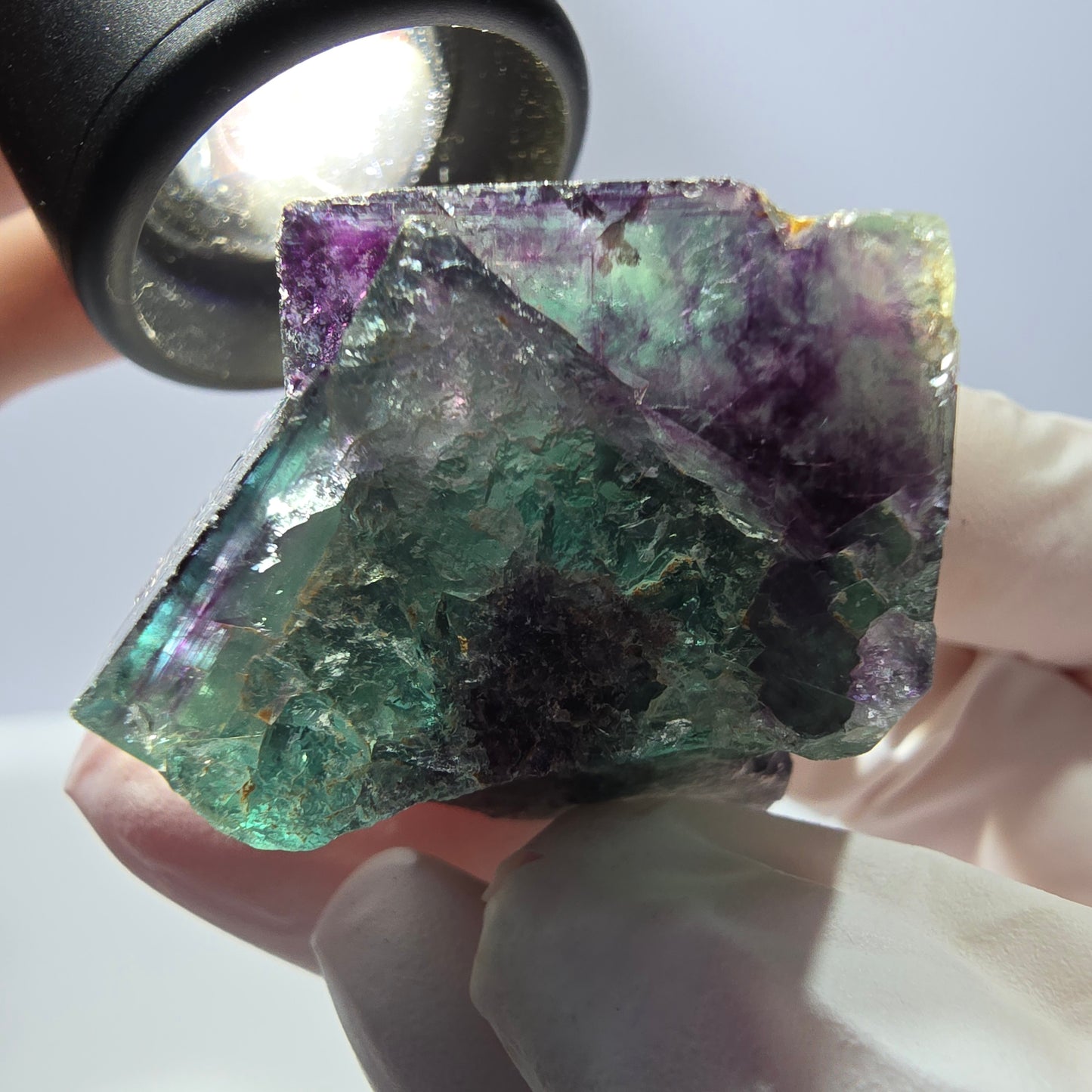 Spécimen de cube de fluorite fantôme parqueté vert violet Okorusu, Namibie 45*40*33mm