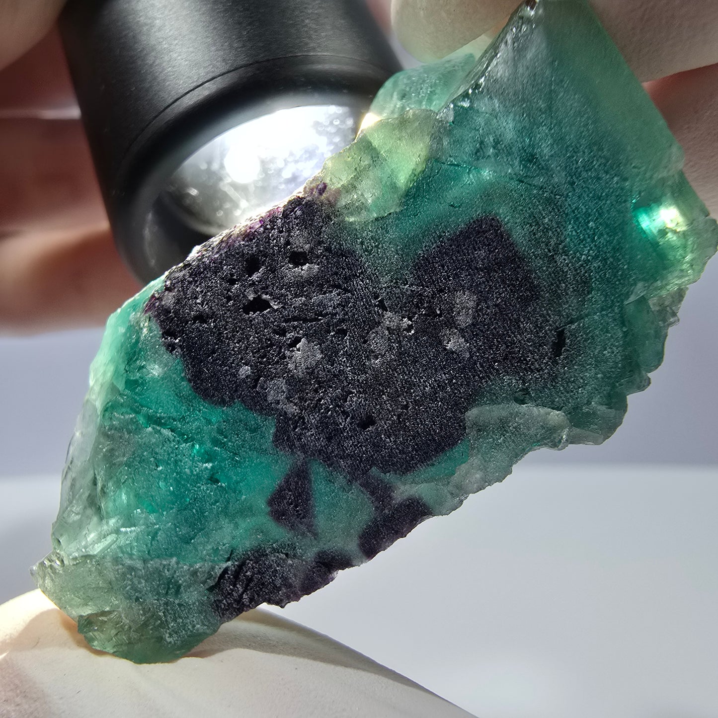 Rare spécimen de cube de fluorite fantôme, vert-violet, Okorusu, Namibie, 47 x 29 x 23 mm