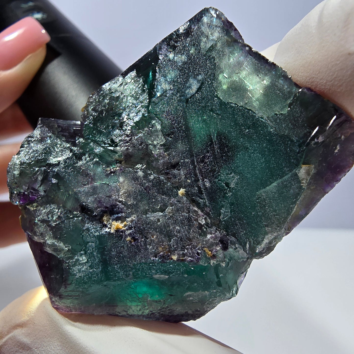 Spécimen de cube de fluorite fantôme parqueté vert violet Okorusu, Namibie 51*41*28 mm