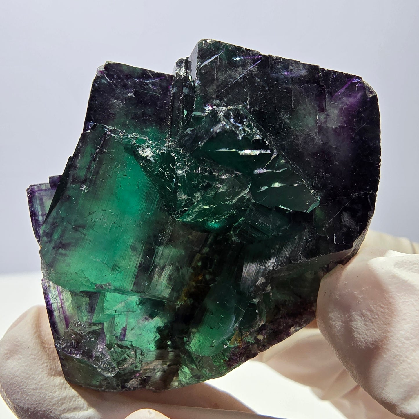 Spécimen de cube de fluorite fantôme parqueté vert violet Okorusu, Namibie 53*43*28mm