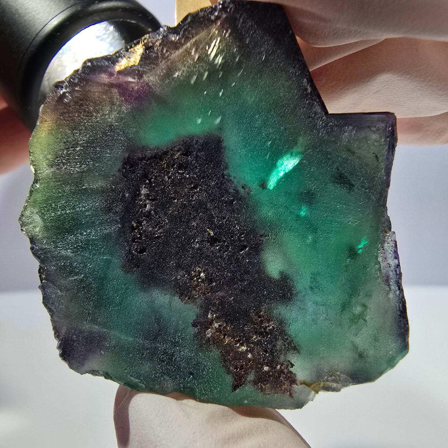Spécimen de cube de fluorite fantôme parqueté vert violet Okorusu, Namibie 53*43*28mm