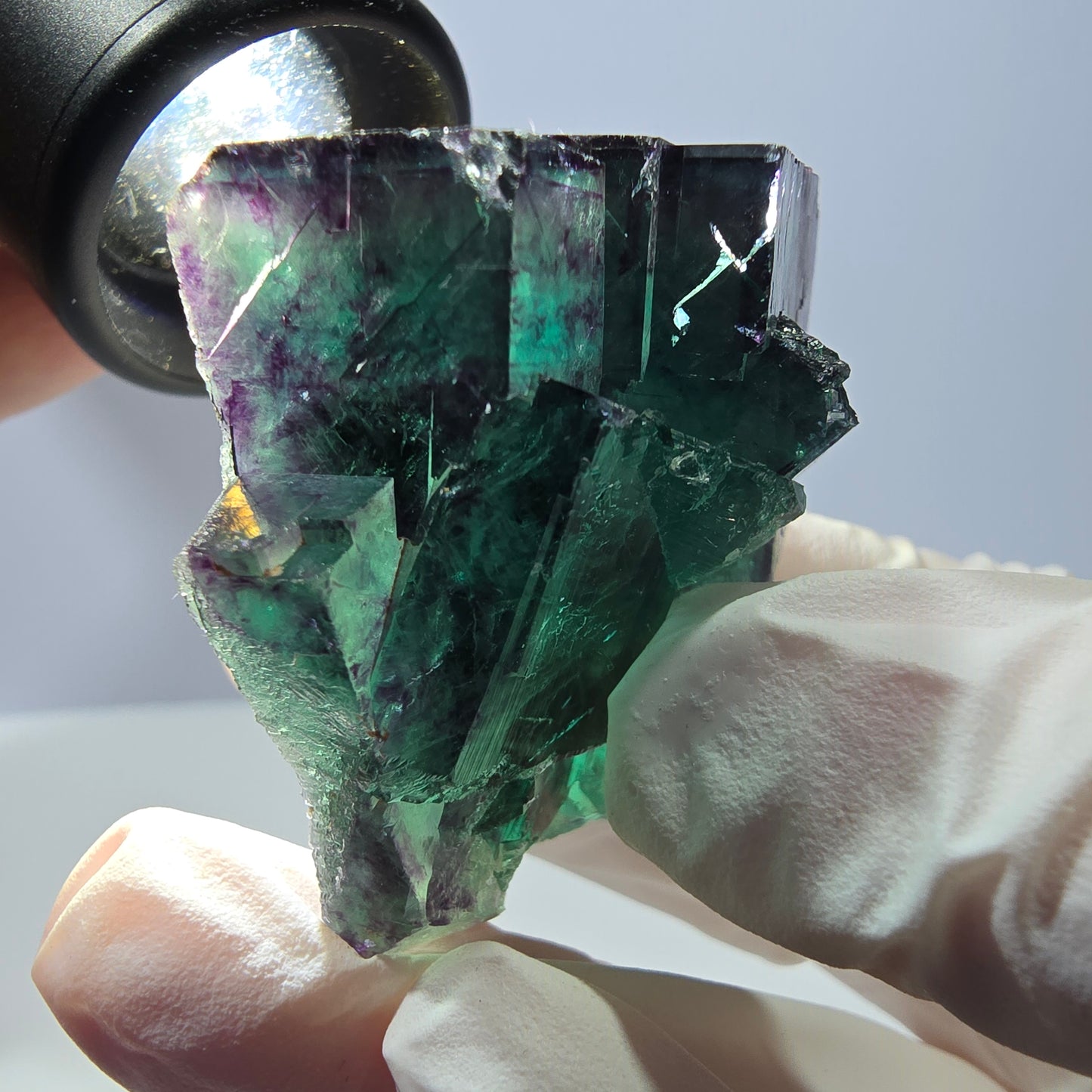 Spécimen de cube de fluorite fantôme parqueté vert violet Okorusu, Namibie 53*43*28mm