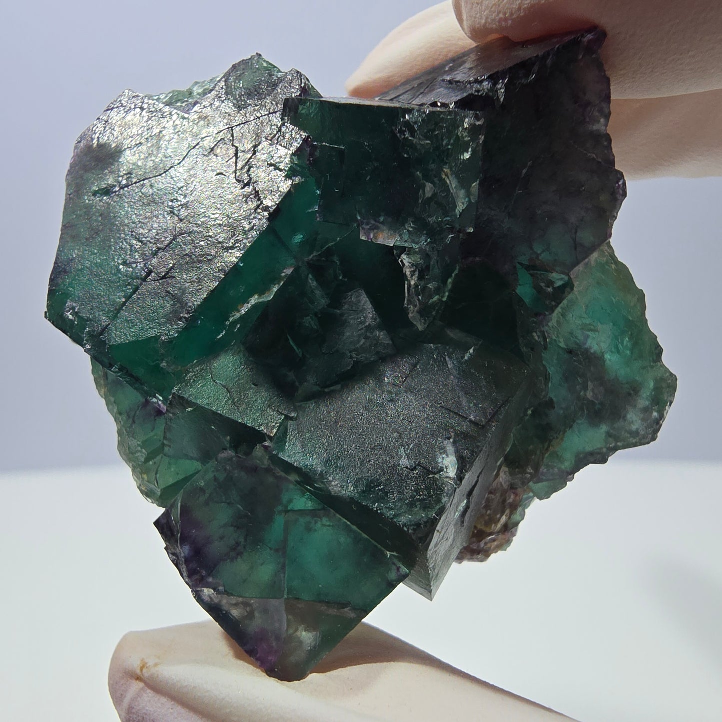 Spécimen de cube de fluorite fantôme parqueté vert violet Okorusu, Namibie 44*42*24 mm