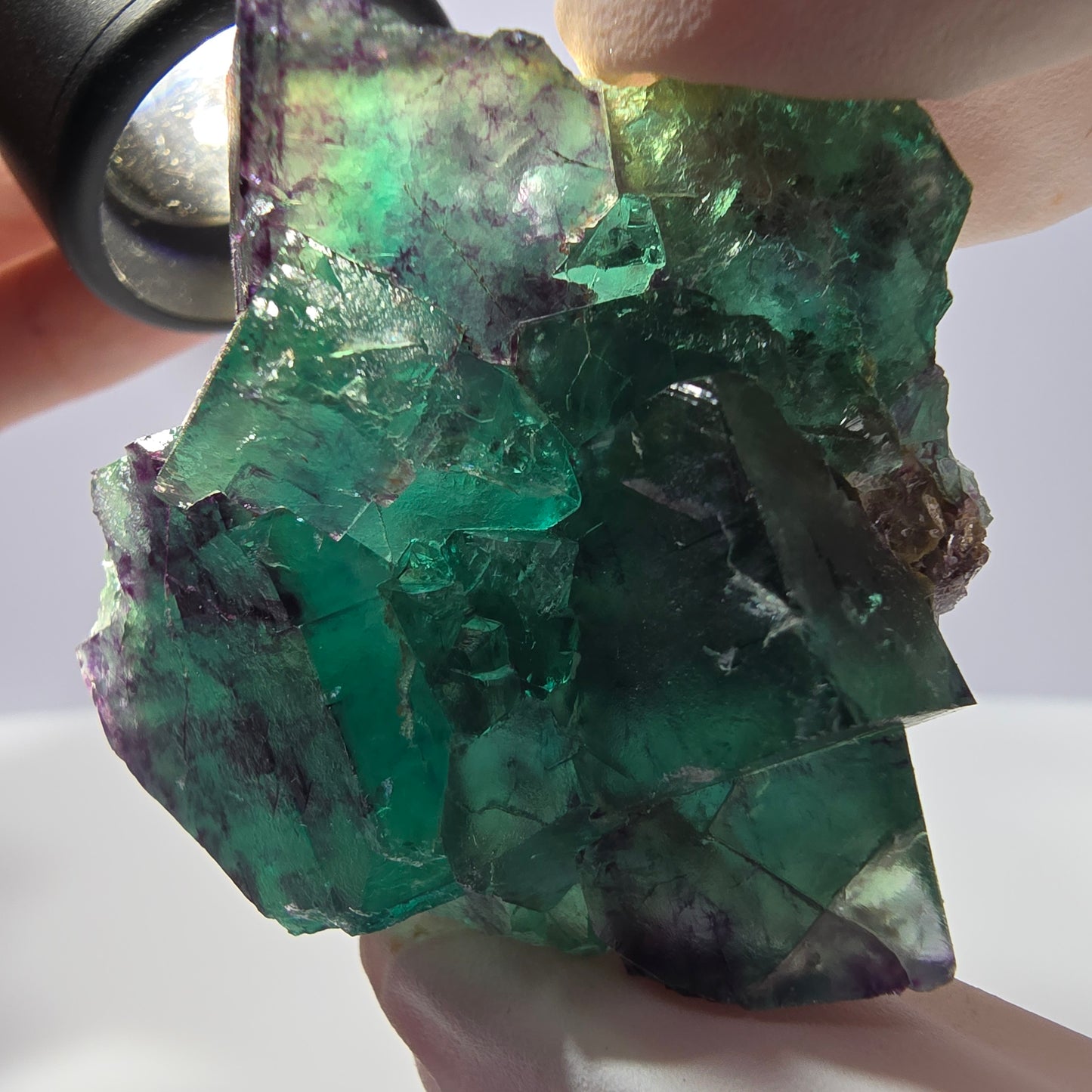 Spécimen de cube de fluorite fantôme parqueté vert violet Okorusu, Namibie 44*42*24 mm