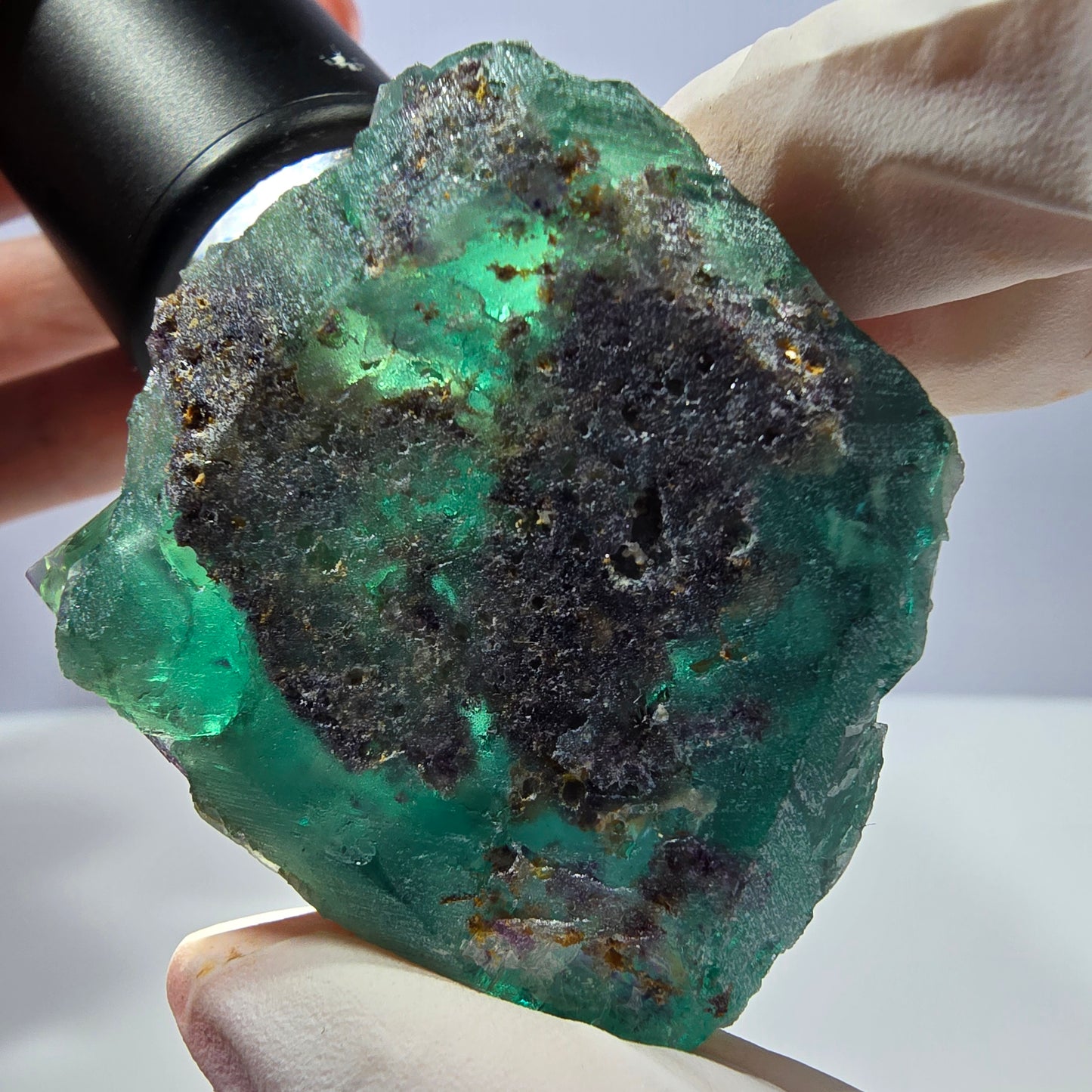 Spécimen de cube de fluorite fantôme parqueté vert violet Okorusu, Namibie 44*42*24 mm