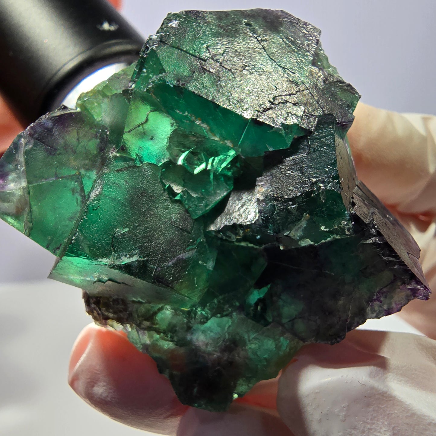 Spécimen de cube de fluorite fantôme parqueté vert violet Okorusu, Namibie 44*42*24 mm