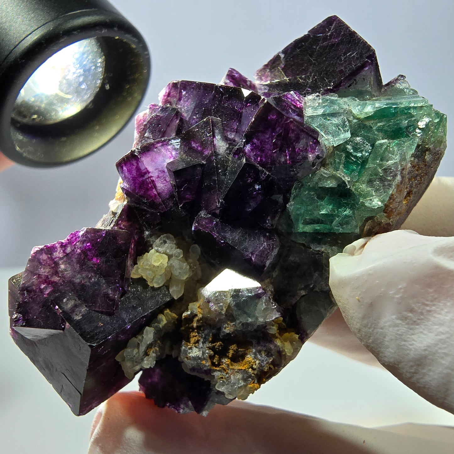 Cube de fluorite fantôme, spécimen de quartz vert violet, Okorusu, Namibie, 62 x 35 x 29 mm