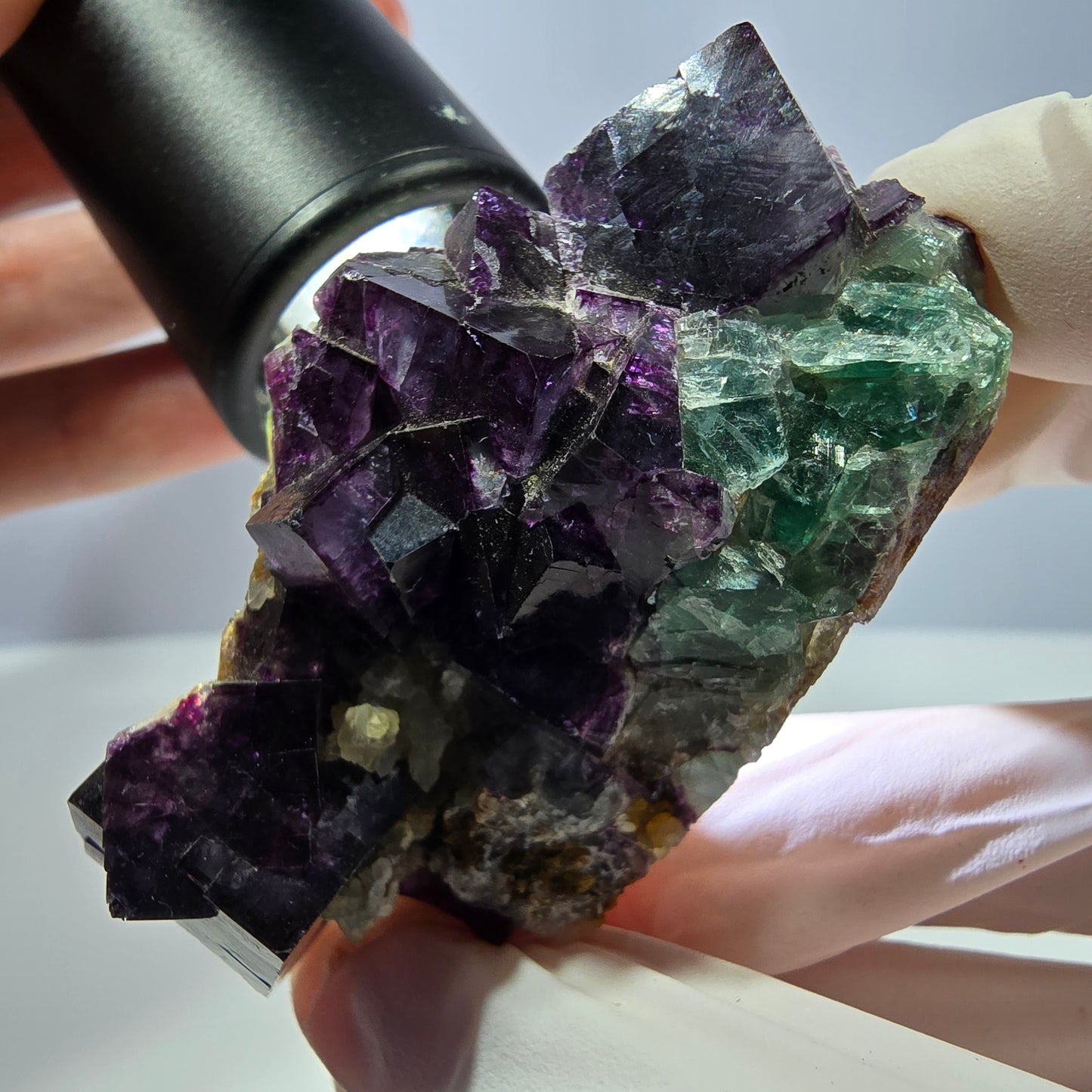 Cube de fluorite fantôme, spécimen de quartz vert violet, Okorusu, Namibie, 62 x 35 x 29 mm