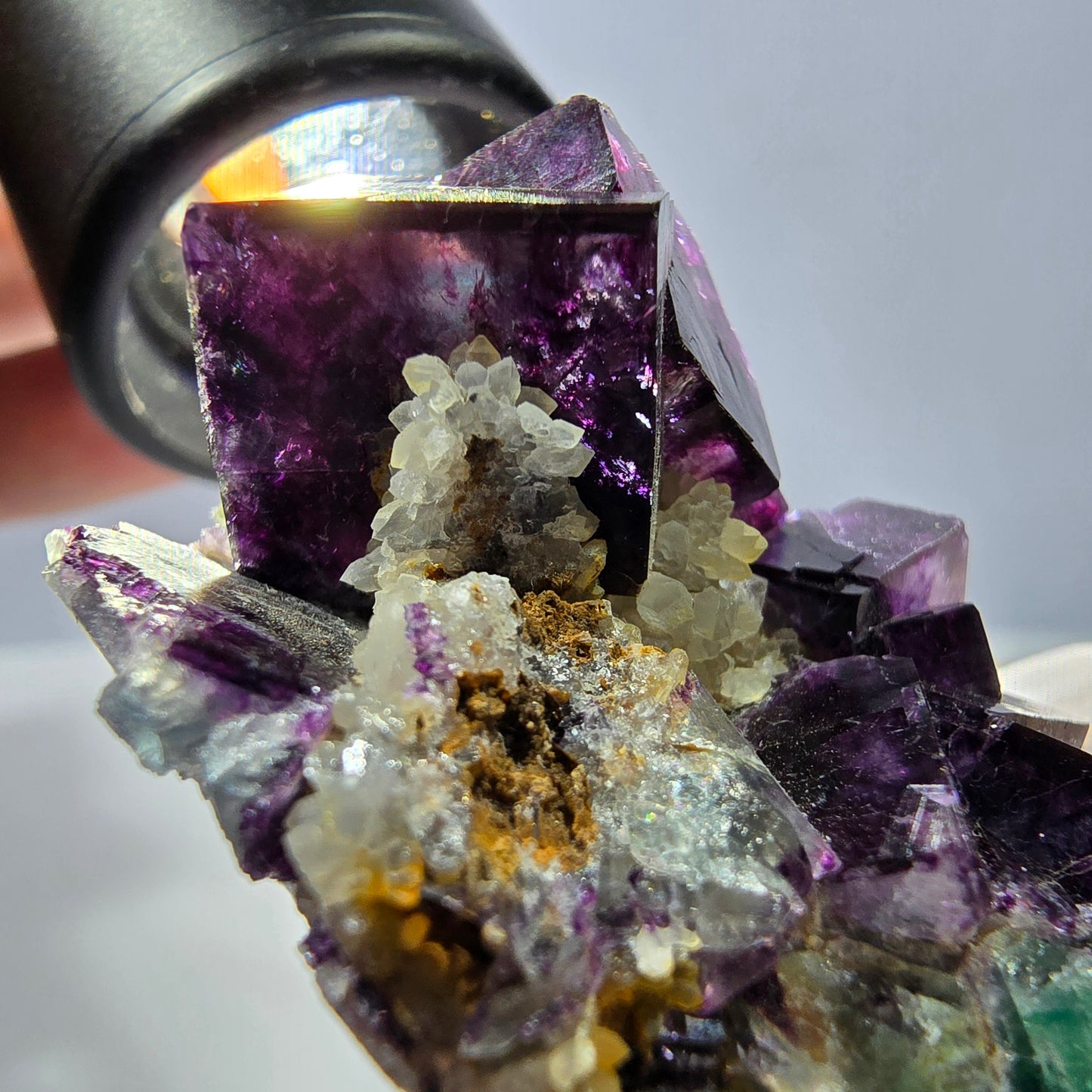 Cube de fluorite fantôme, spécimen de quartz vert violet, Okorusu, Namibie, 62 x 35 x 29 mm