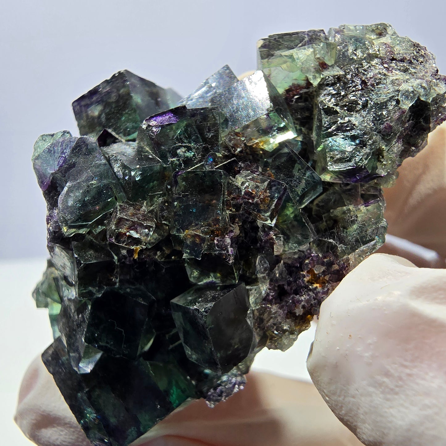 Spécimen de cube de fluorite fantôme parqueté vert violet Okorusu, Namibie 50*34*31mm