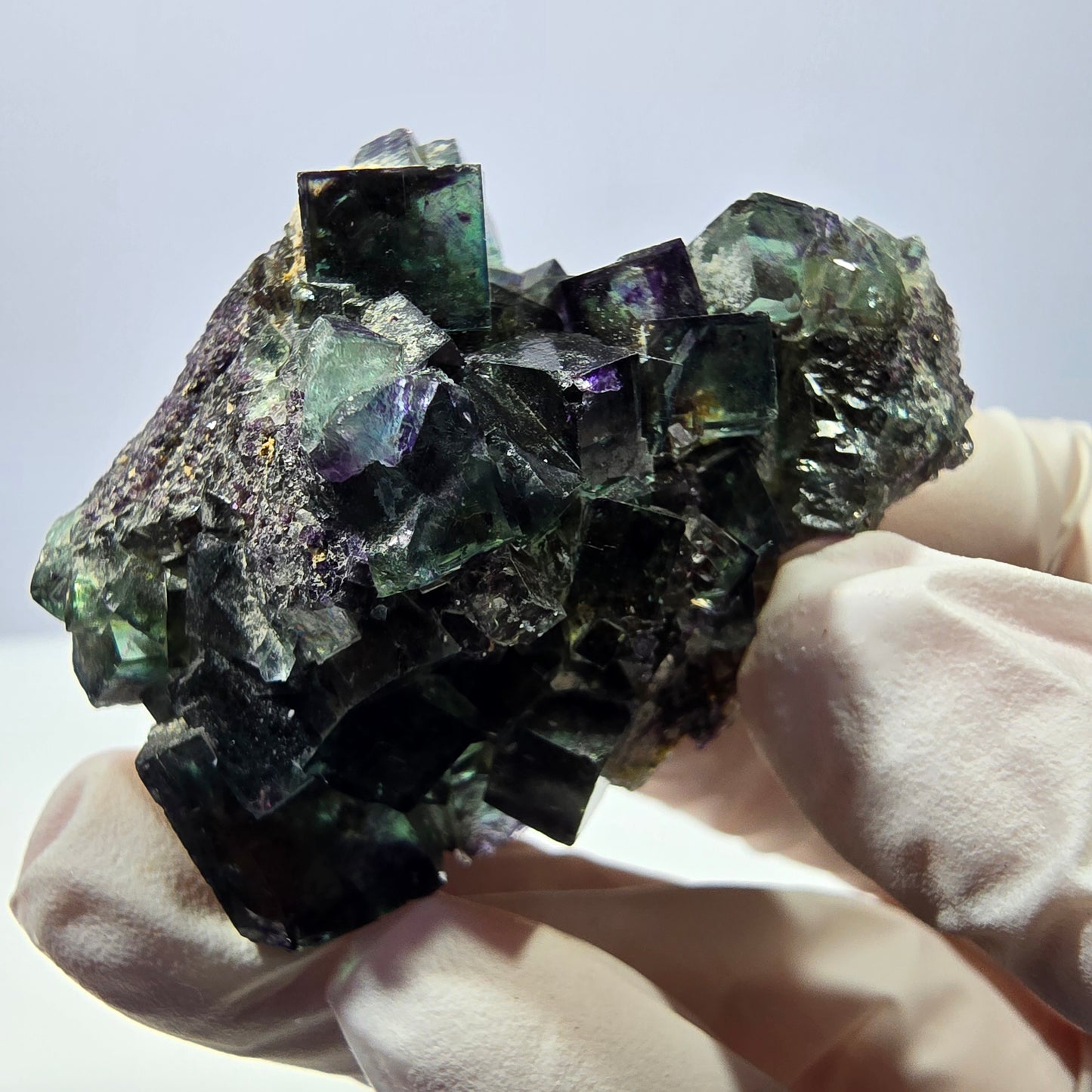 Spécimen de cube de fluorite fantôme parqueté vert violet Okorusu, Namibie 50*34*31mm
