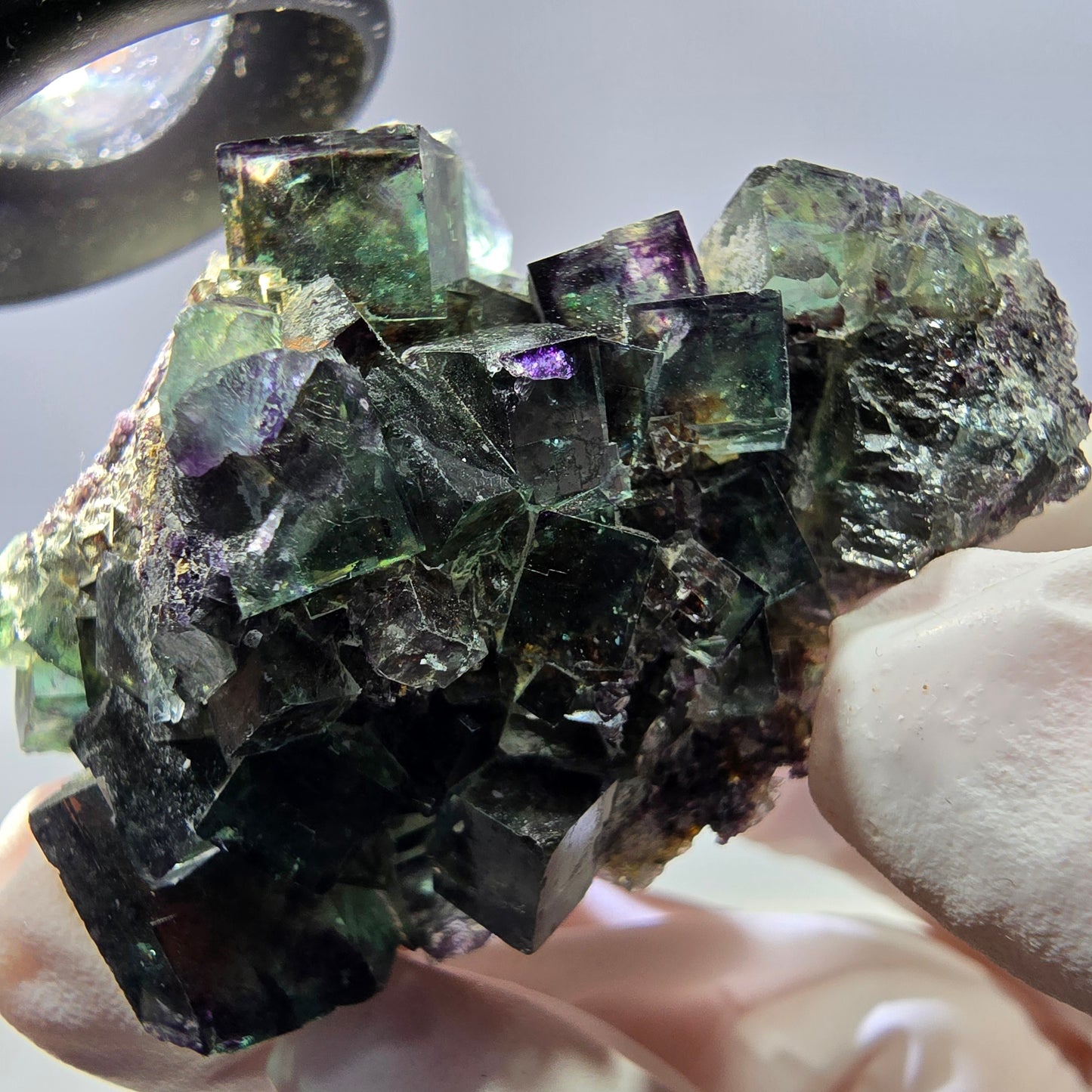 Spécimen de cube de fluorite fantôme parqueté vert violet Okorusu, Namibie 50*34*31mm