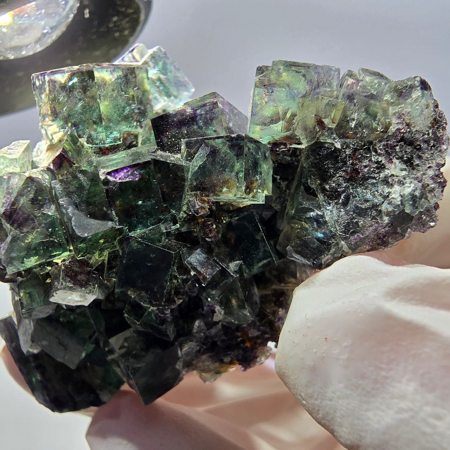 Spécimen de cube de fluorite fantôme parqueté vert violet Okorusu, Namibie 50*34*31mm