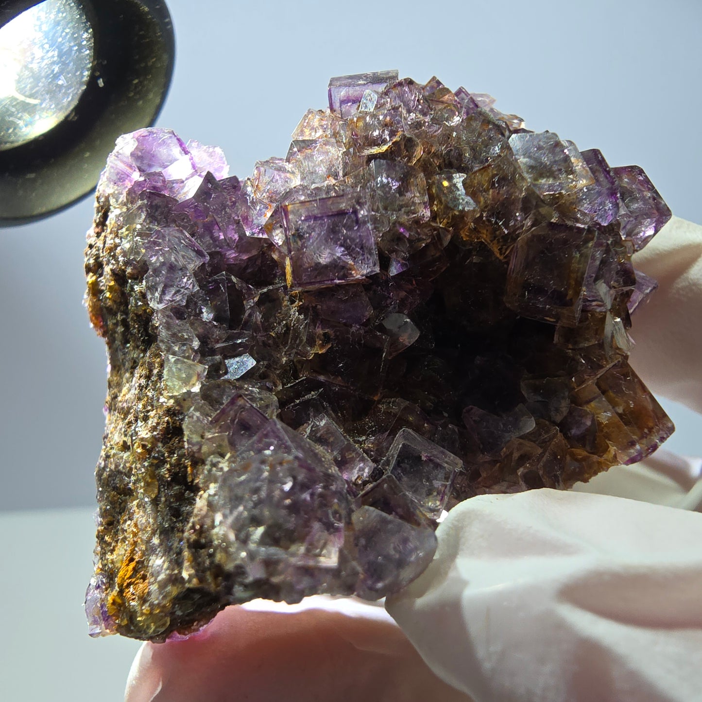 Rare spécimen de cube de fluorite fantôme, violet-jaune, Okorusu, Namibie, 59 x 47 x 32 mm