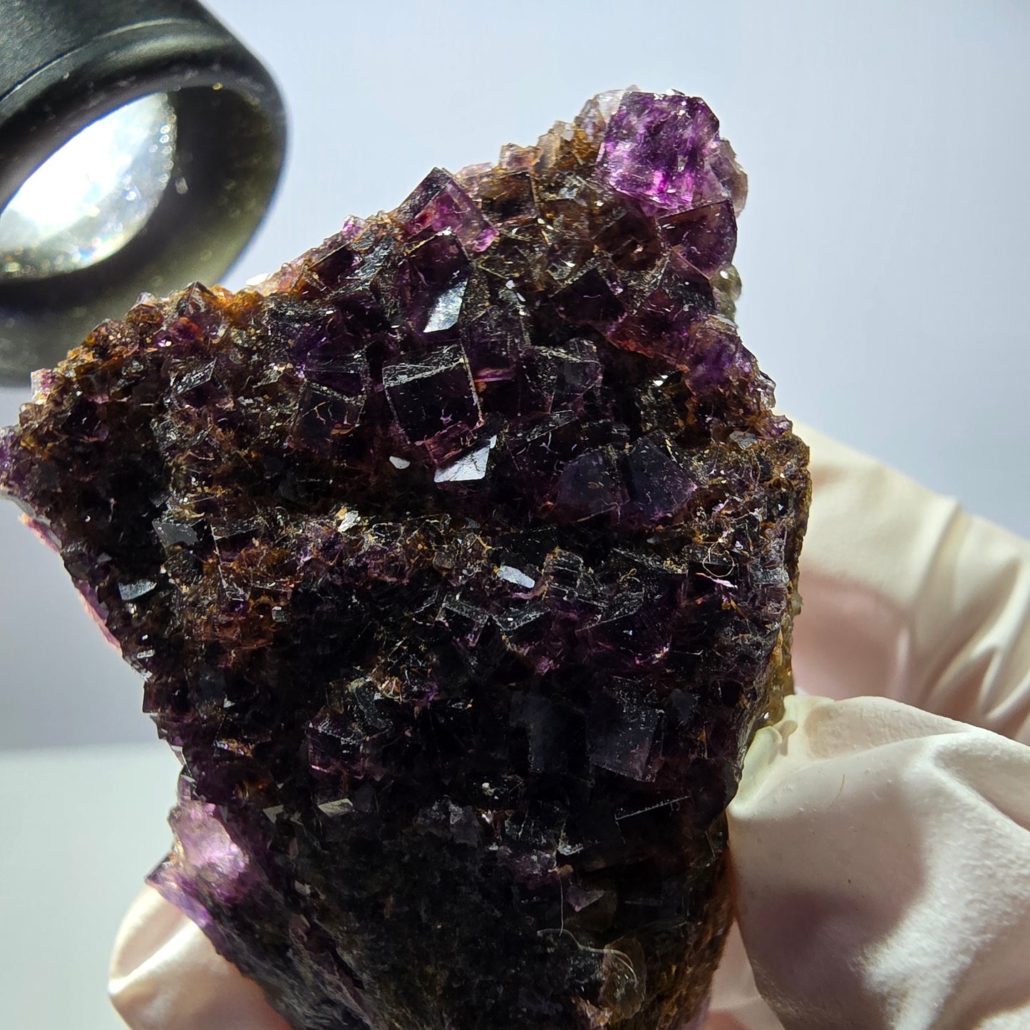 Rare spécimen de cube de fluorite fantôme, violet-jaune, Okorusu, Namibie, 59 x 47 x 32 mm