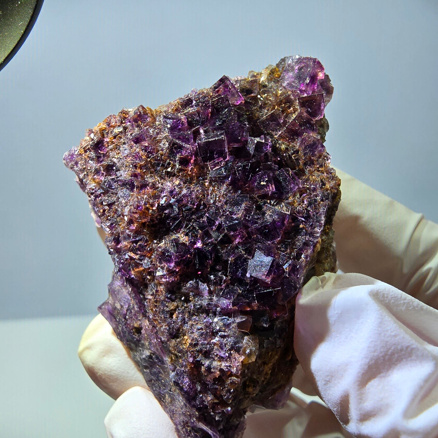 Rare spécimen de cube de fluorite fantôme, violet-jaune, Okorusu, Namibie, 59 x 47 x 32 mm
