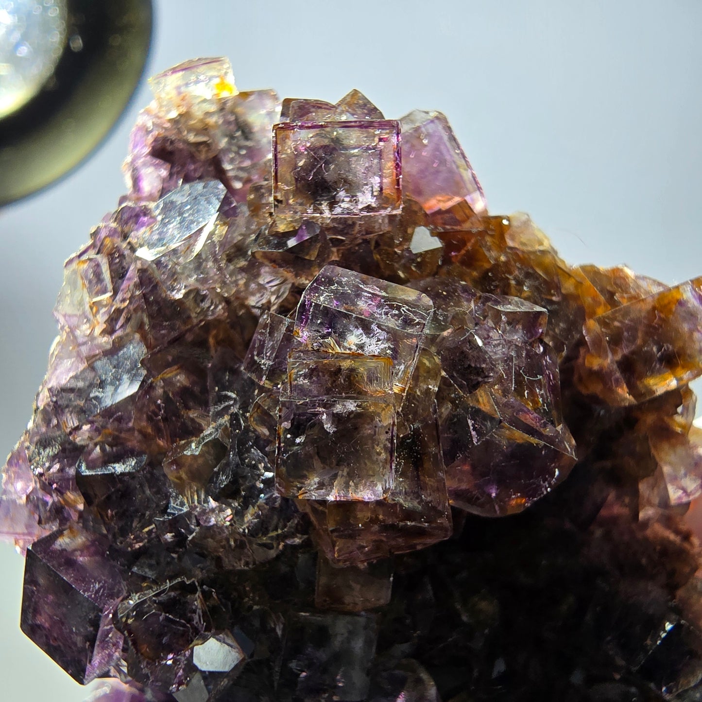 Rare spécimen de cube de fluorite fantôme, violet-jaune, Okorusu, Namibie, 59 x 47 x 32 mm