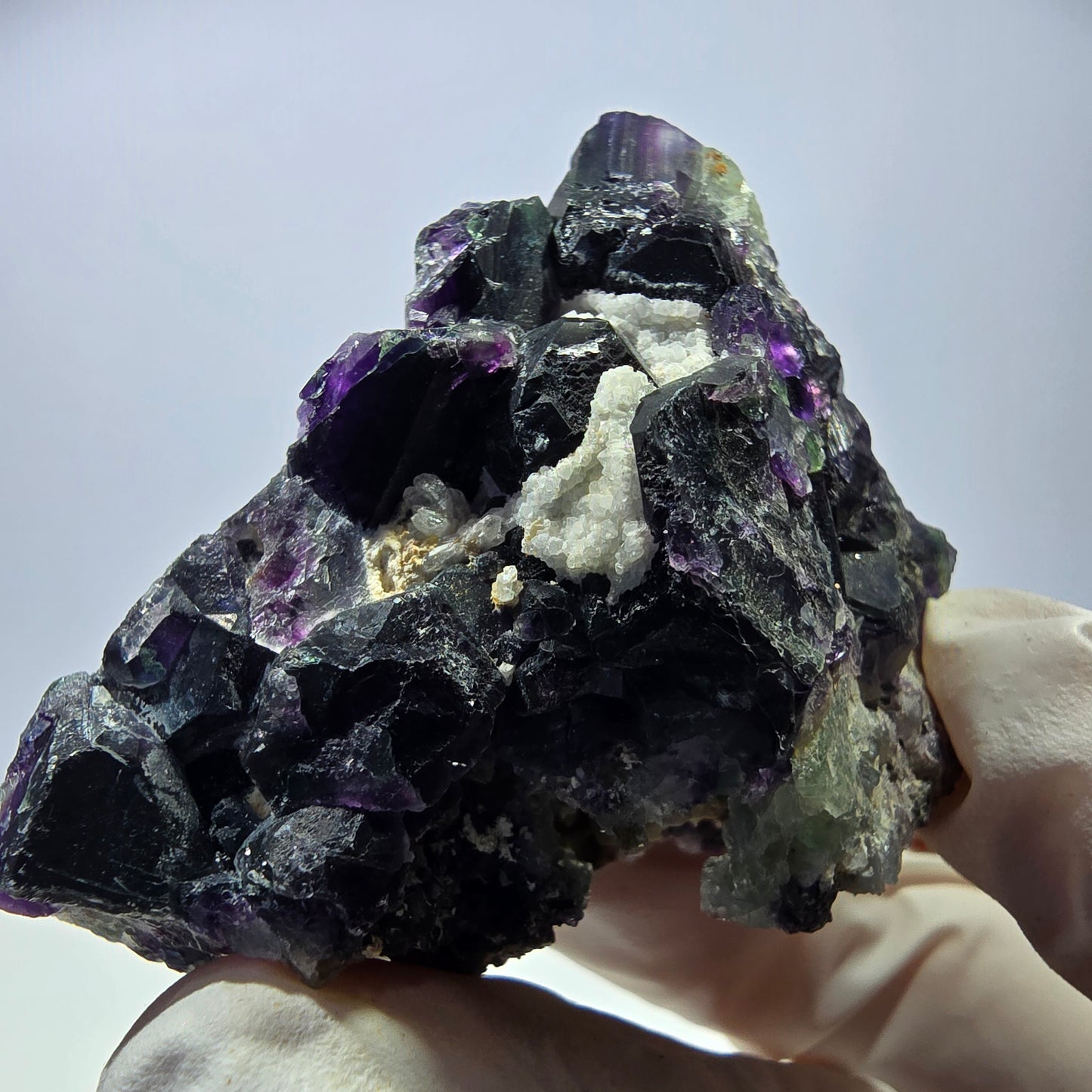 Cube de fluorite fantôme, spécimen de quartz vert violet, Okorusu, Namibie, 53 x 43 x 40 mm