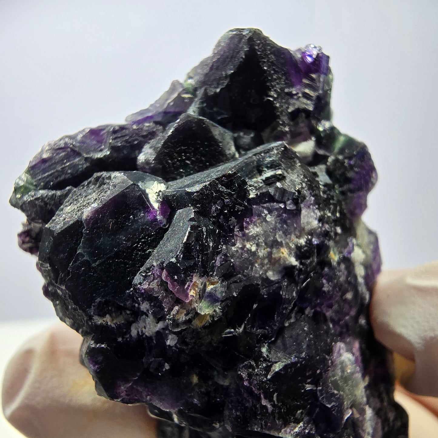 Cube de fluorite fantôme, spécimen de quartz vert violet, Okorusu, Namibie, 53 x 43 x 40 mm