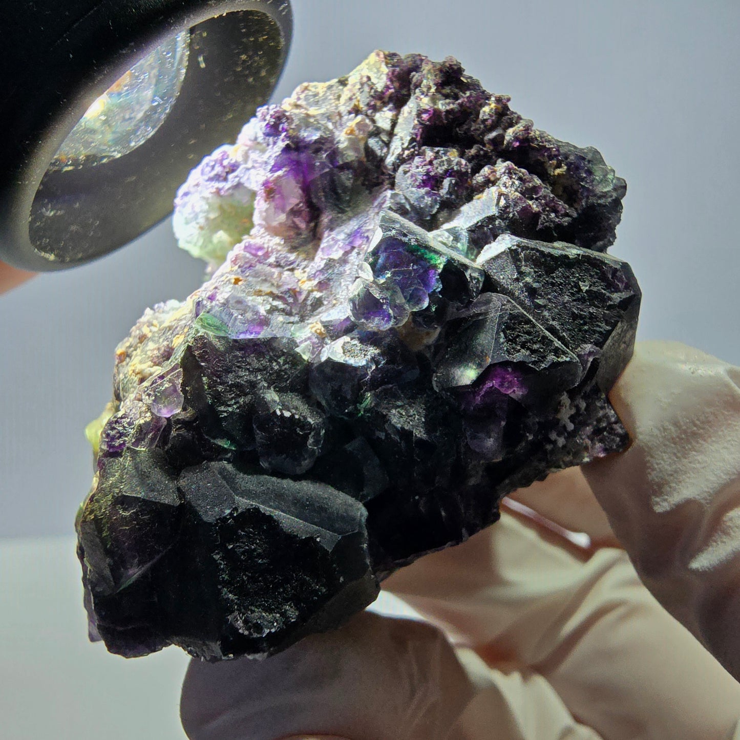 Cube de fluorite fantôme, spécimen de quartz vert violet, Okorusu, Namibie, 53 x 43 x 40 mm