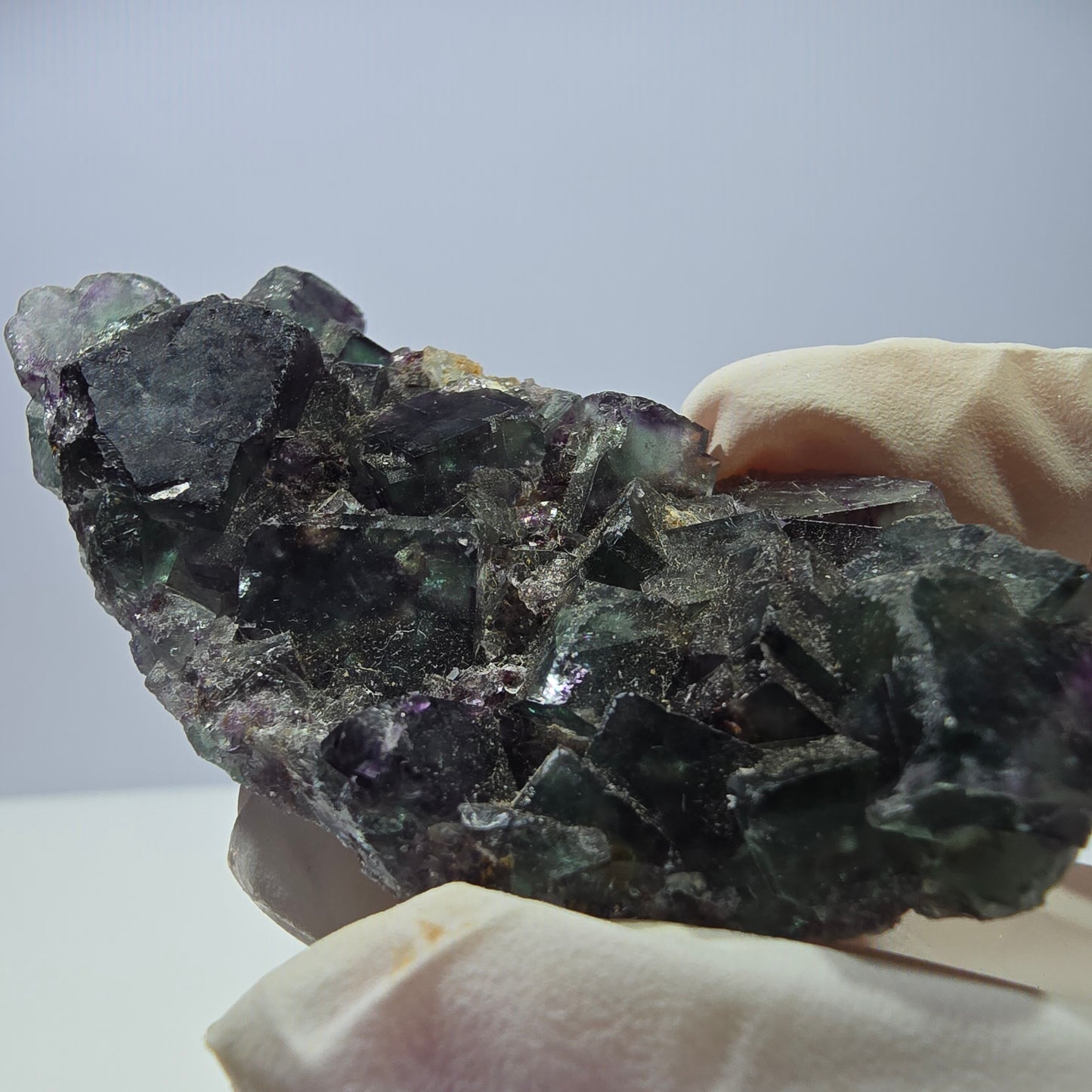 Rare spécimen de cube de fluorite fantôme, vert-violet, Okorusu, Namibie, 64 x 35 x 14 mm