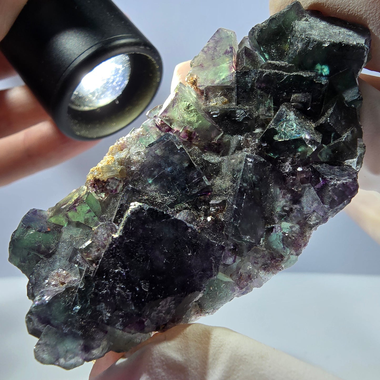 Rare spécimen de cube de fluorite fantôme, vert-violet, Okorusu, Namibie, 64 x 35 x 14 mm