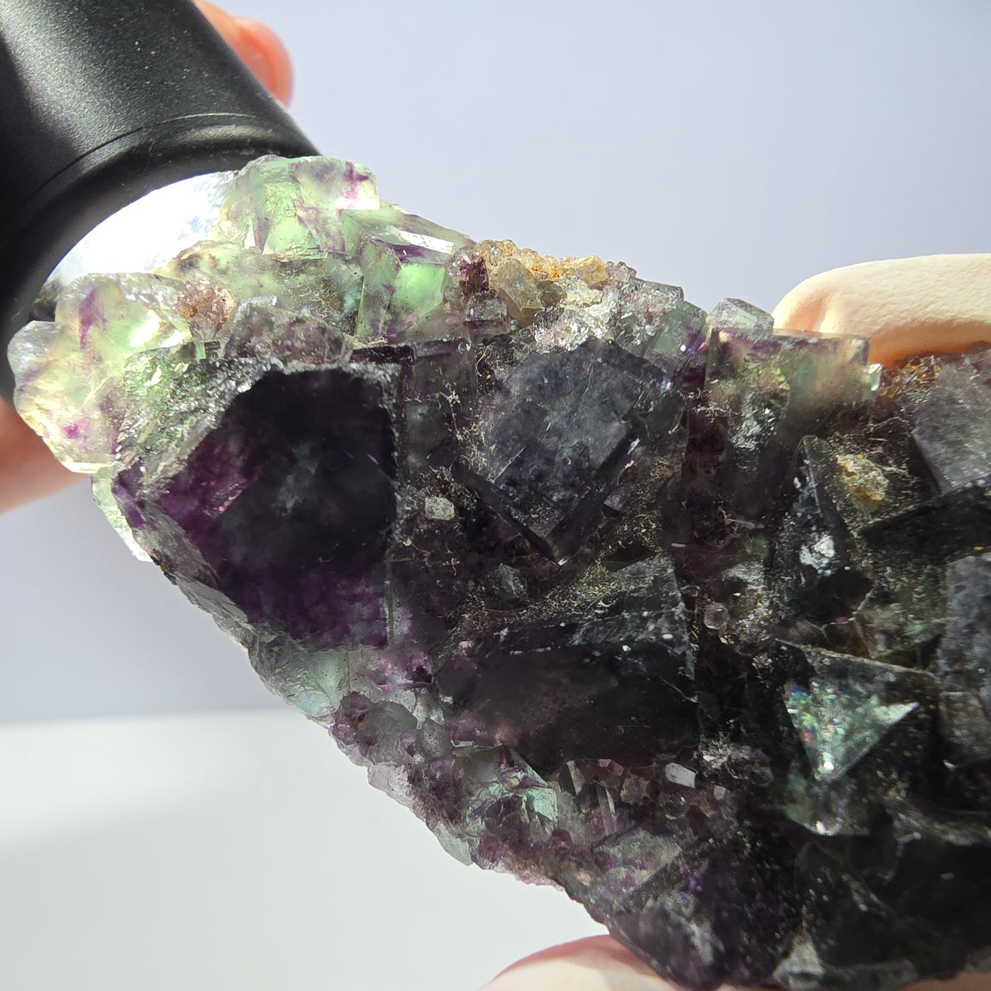 Rare spécimen de cube de fluorite fantôme, vert-violet, Okorusu, Namibie, 64 x 35 x 14 mm