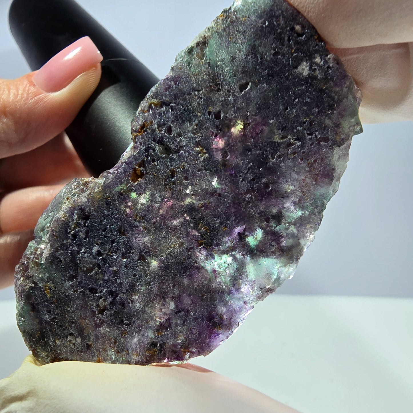 Rare spécimen de cube de fluorite fantôme, vert-violet, Okorusu, Namibie, 64 x 35 x 14 mm