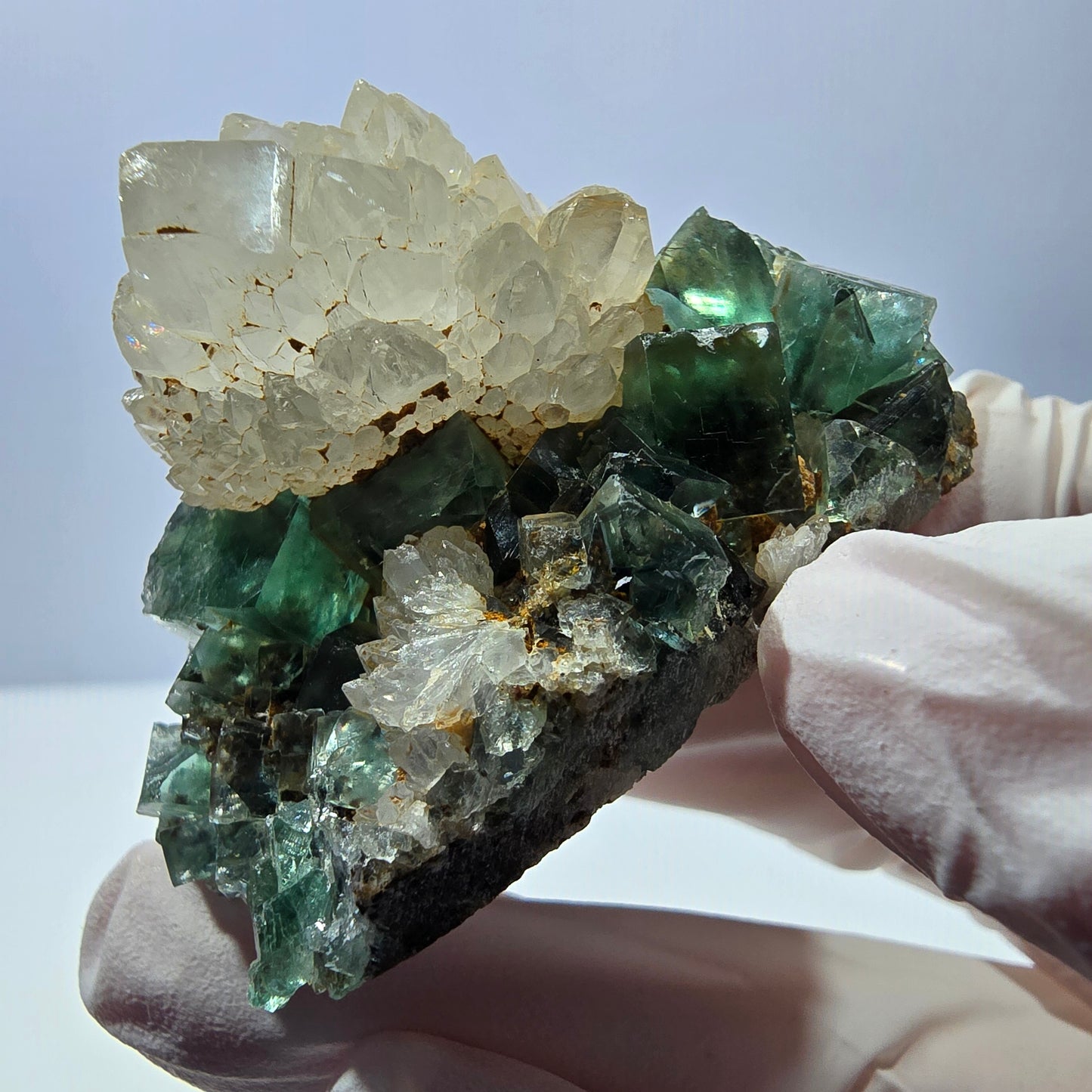 Rare cube de fluorite fantôme, spécimen de quartz vert Okorusu, Namibie, 52 x 37 x 35 mm